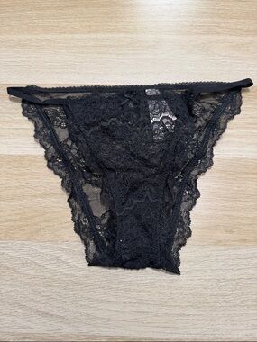Victoria's Secret Black Lace Bikini Panty with Bow Accent